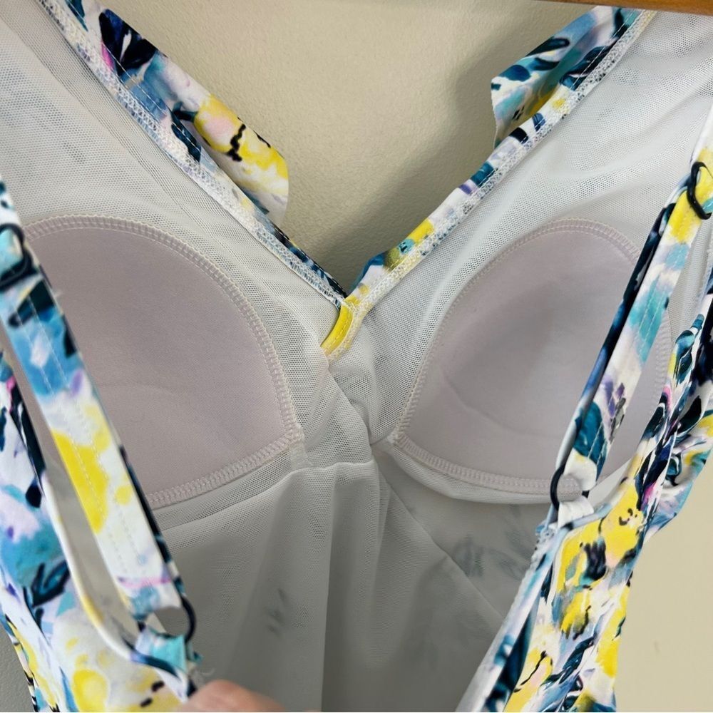 Niptuck 6 Yellow Blue White Floral One Piece Swimsuit Beach Retro Boardwalk Chic - Picture 4 of 12